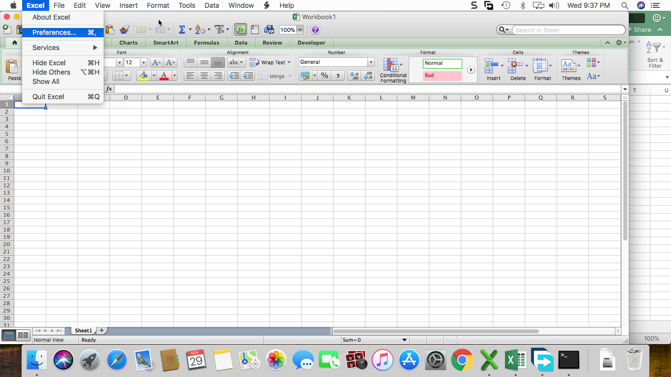 excel for mac 2011 where are options